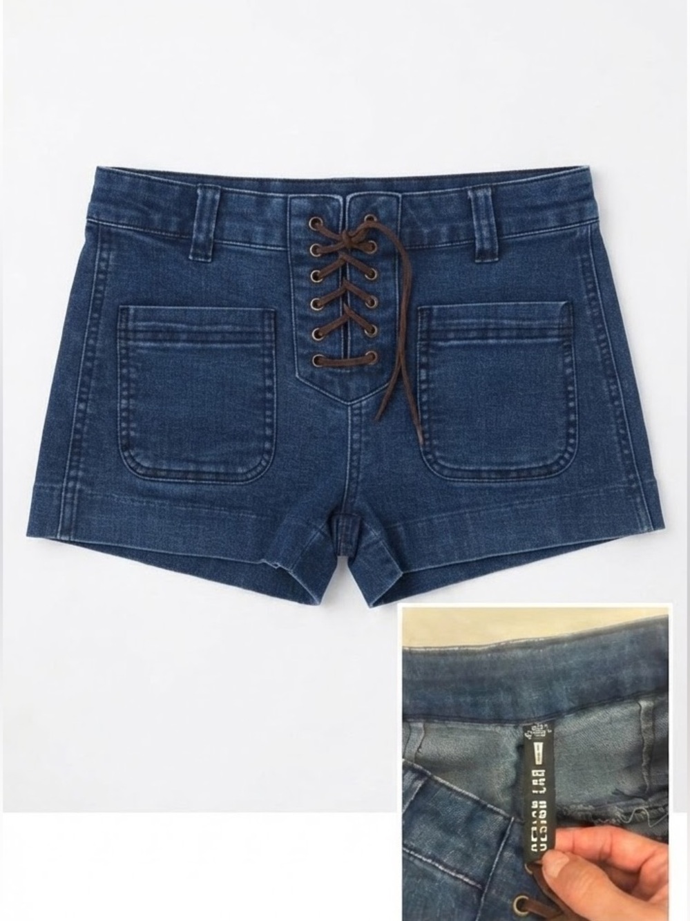Vintage Y2K Boho Lace Up Front Denim Shorts / Size 0
